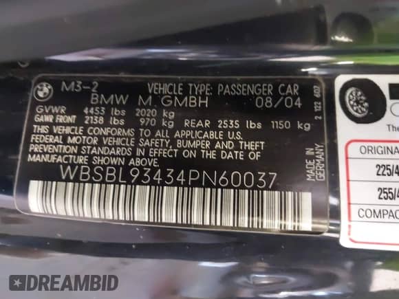 2004 BMW 3 Series M3 с VIN WBSBL93434PN60037, выставлен на аукционе IAAI как лот 41366095 с пробегом 100 075 миль миль и . История ставок и продаж доступна на DreamBid. Изображение 9.