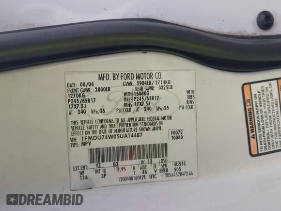 ✅ 2005 Ford Explorer Eddie Bauer • VIN: 1FMDU74W05UA14487 • Lot: 43636397. Wystawiony na IAAI z przebiegiem 169 734 mil. Bezpłatny archiwum sprzedaży aukcyjnych z USA i szczegółowy raport historii pojazdu na DreamBid. Zdjęcie 9.