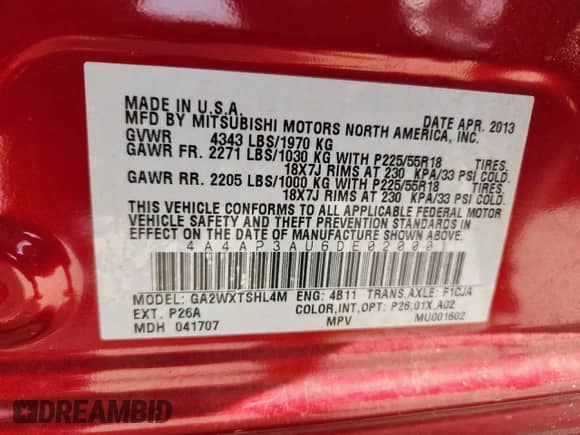 2013 Mitsubishi Outlander ES с VIN 4A4AP3AU6DE020001, выставлен на аукционе Copart как лот 71909315 с пробегом Не указан миль и Списание • Salvage title. История ставок и продаж доступна на DreamBid. Изображение 13.