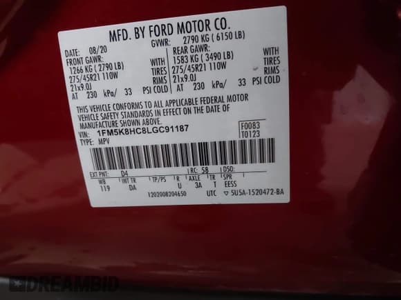 ✅ 2020 Ford Explorer Platinum • VIN: 1FM5K8HC8LGC91187 • Лот: 40890302. Опубликован ранее на IAAI с пробегом 42 632 миль. Бесплатный доступ к архиву аукционных продаж из США и подробный отчёт об истории автомобиля на DreamBid. Изображение 9.