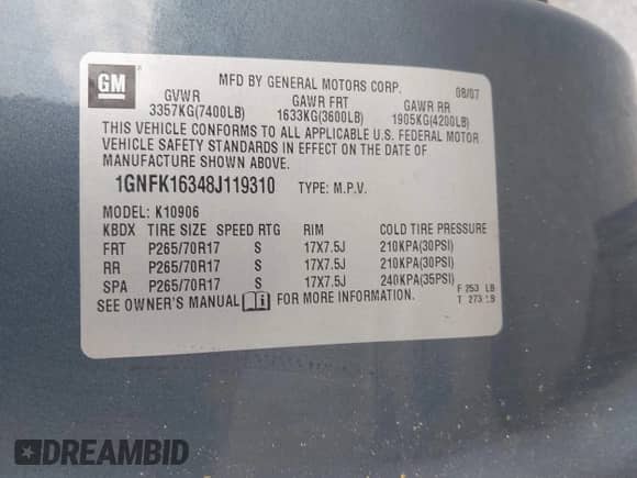 2008 Chevrolet Suburban 2LT с VIN 1GNFK16348J119310, выставлен на аукционе IAAI как лот 43267296 с пробегом 226 902 миль миль и . История ставок и продаж доступна на DreamBid. Изображение 9.