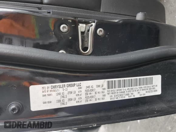 ✅ 2013 Dodge Journey Canada Value • VIN: 3C4PDCAB3DT710460 • Lot: 81484215. Listed on Copart with 166,401 mi. Free auction sales archive from the USA and detailed vehicle history report at DreamBid. Image 13.