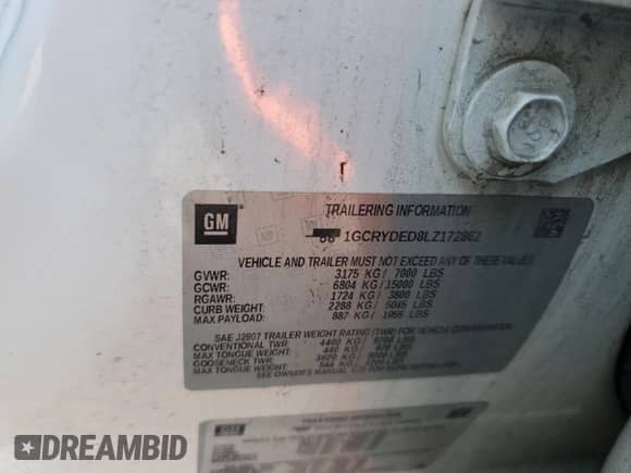 2020 Chevrolet Silverado 1500 LT z VIN 1GCRYDED8LZ172862, wystawiony jako Copart lot #80027745 z przebiegiem 114 813 mil mil oraz Szkoda całkowita • Salvage title. Historia ofert i sprzedaży dostępna na DreamBid. Obrazek 13.