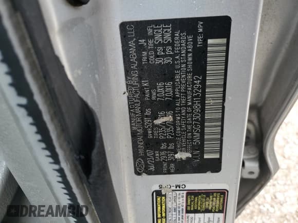 ✅ 2008 Hyundai Santa Fe GLS • VIN: 5NMSG73D98H132942 • Lot: 83318344. Listed on Copart with 173,308 mi. Free auction sales archive from the USA and detailed vehicle history report at DreamBid. Image 14.