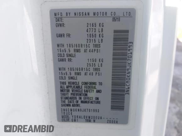 ✅ 2018 Nissan NV200 SV • VIN: 3N6CM0KN9JK701993 • Lot: 43217415. Wystawiony na IAAI z przebiegiem 64 861 mil. Bezpłatny archiwum sprzedaży aukcyjnych z USA i szczegółowy raport historii pojazdu na DreamBid. Zdjęcie 9.