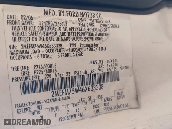 ✅ 2006 Mercury Grand Marquis LS Premium • VIN: 2MEFM75W46X633338 • Лот: 43386996. Опубликован ранее на IAAI с пробегом 220 806 миль. Бесплатный доступ к архиву аукционных продаж из США и подробный отчёт об истории автомобиля на DreamBid. Изображение 9.