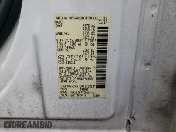 ✅ 2017 Nissan NV Cargo S • VIN: 1N6BF0KM2HN802357 • Лот: 41083804. Опубликован ранее на Copart с пробегом 142 575 миль. Бесплатный доступ к архиву аукционных продаж из США и подробный отчёт об истории автомобиля на DreamBid. Изображение 13.