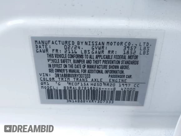 ✅ 2024 Nissan Sentra S • VIN: 3N1AB8BVXRY307333 • Lot: 43598410. Listed on IAAI with 18,764 mi. Free auction sales archive from the USA and detailed vehicle history report at DreamBid. Image 9.