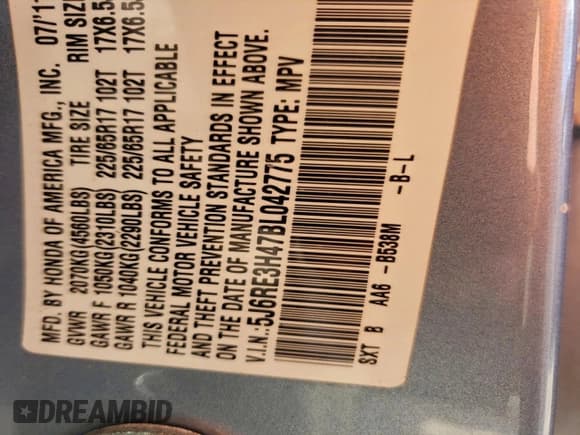 ✅ 2011 Honda CR-V SE • VIN: 5J6RE3H47BL042775 • Лот: 93837325. Опубликован ранее на Copart с пробегом 241 730 миль. Бесплатный доступ к архиву аукционных продаж из США и подробный отчёт об истории автомобиля на DreamBid. Изображение 14.