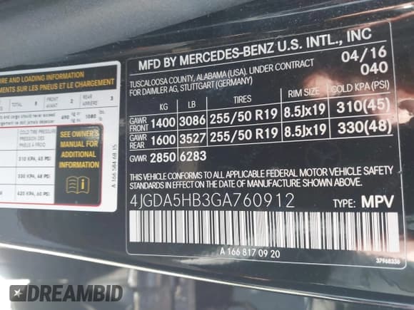 ✅ 2016 Mercedes-Benz GLE 350 • VIN: 4JGDA5HB3GA760912 • Lot: 43627820. Wystawiony na IAAI z przebiegiem Nie podano. Bezpłatny archiwum sprzedaży aukcyjnych z USA i szczegółowy raport historii pojazdu na DreamBid. Zdjęcie 9.