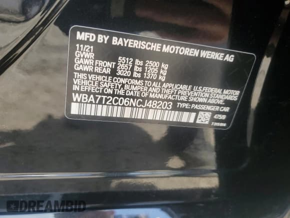 ✅ 2022 BMW 7 Series 740i • VIN: WBA7T2C06NCJ48203 • Лот: 54183325. Опубликован ранее на Copart с пробегом Не указан. Бесплатный доступ к архиву аукционных продаж из США и подробный отчёт об истории автомобиля на DreamBid. Изображение 12.