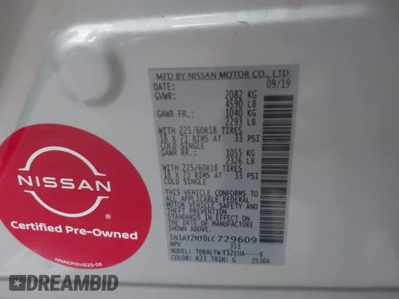 ✅ 2020 Nissan Rogue S • VIN: 5N1AT2MT0LC729609 • Lot: 42477177. Listed on IAAI with 52,703 mi. Free auction sales archive from the USA and detailed vehicle history report at DreamBid. Image 9.