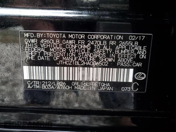 ✅ 2017 Lexus GS 350 • VIN: JTHCZ1BL2HA006502 • Lot: 85337744. Wystawiony na Copart z przebiegiem 50 123 mil. Bezpłatny archiwum sprzedaży aukcyjnych z USA i szczegółowy raport historii pojazdu na DreamBid. Zdjęcie 13.