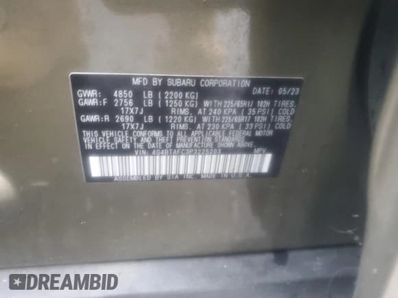 ✅ 2023 Subaru Outback Premium • VIN: 4S4BTAFC3P3225203 • Лот: 86325975. Опубликован ранее на Copart с пробегом 36 201 миль. Бесплатный доступ к архиву аукционных продаж из США и подробный отчёт об истории автомобиля на DreamBid. Изображение 13.