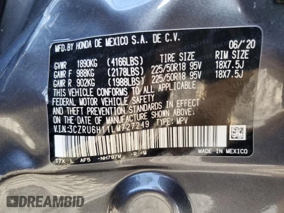 ✅ 2020 Honda HR-V Sport • VIN: 3CZRU6H11LM727249 • Lot: 85572075. Wystawiony na Copart z przebiegiem 64 428 mil. Bezpłatny archiwum sprzedaży aukcyjnych z USA i szczegółowy raport historii pojazdu na DreamBid. Zdjęcie 14.