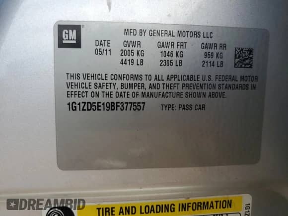 2011 Chevrolet Malibu 2LT z VIN 1G1ZD5E19BF377557, wystawiony jako Copart lot #71801384 z przebiegiem 169 762 mil mil oraz Szkoda całkowita • Salvage title. Historia ofert i sprzedaży dostępna na DreamBid. Obrazek 12.