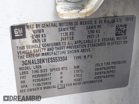 ✅ 2014 Chevrolet Captiva Sport LT • VIN: 3GNAL3EK1ES553304 • Lot: 41955655. Wystawiony na IAAI z przebiegiem 109 377 mil. Bezpłatny archiwum sprzedaży aukcyjnych z USA i szczegółowy raport historii pojazdu na DreamBid. Zdjęcie 9.