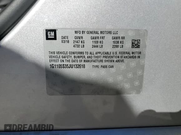 ✅ 2018 Chevrolet Impala LT • VIN: 1G1105S35JU132618 • Лот: 73169004. Опубликован ранее на Copart с пробегом Не указан. Бесплатный доступ к архиву аукционных продаж из США и подробный отчёт об истории автомобиля на DreamBid. Изображение 12.