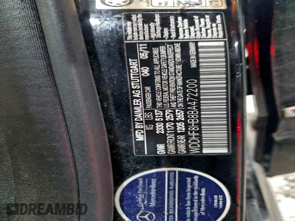 ✅ 2011 Mercedes-Benz E 350 Luxury • VIN: WDDHF8HB8BA472200 • Lot: 96037415. Listed on Copart with 251,059 mi. Free auction sales archive from the USA and detailed vehicle history report at DreamBid. Image 12.