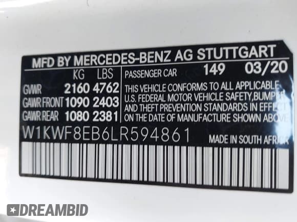 ✅ 2020 Mercedes-Benz C 300 • VIN: W1KWF8EB6LR594861 • Lot: 42874447. Wystawiony na IAAI z przebiegiem 54 402 mil. Bezpłatny archiwum sprzedaży aukcyjnych z USA i szczegółowy raport historii pojazdu na DreamBid. Zdjęcie 9.