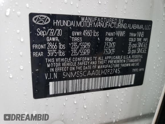 ✅ 2020 Hyundai Santa Fe Limited • VIN: 5NMS5CAA0LH282745 • Lot: 77910223. Wystawiony na Copart z przebiegiem 28 193 mil. Bezpłatny archiwum sprzedaży aukcyjnych z USA i szczegółowy raport historii pojazdu na DreamBid. Zdjęcie 12.