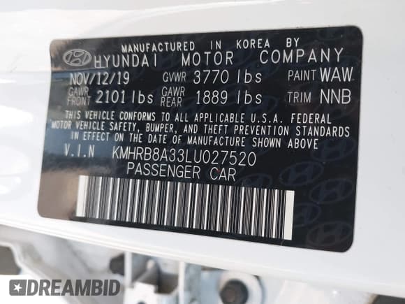 ✅ 2020 Hyundai Venue SE • VIN: KMHRB8A33LU027520 • Lot: 42009442. Listed on IAAI with 51,232 mi. Free auction sales archive from the USA and detailed vehicle history report at DreamBid. Image 9.