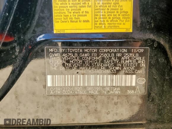 ✅ 2010 Lexus GS 350 • VIN: JTHBE1KS4A0048633 • Лот: 65286945. Опубликован ранее на Copart с пробегом 151 287 миль. Бесплатный доступ к архиву аукционных продаж из США и подробный отчёт об истории автомобиля на DreamBid. Изображение 13.