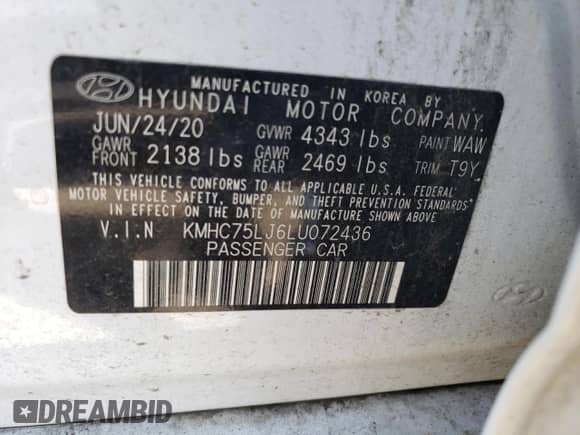 2020 Hyundai Ioniq SE z VIN KMHC75LJ6LU072436, wystawiony jako Copart lot #65186214 z przebiegiem 24 880 mil mil oraz Szkoda całkowita • Salvage title. Historia ofert i sprzedaży dostępna na DreamBid. Obrazek 12.