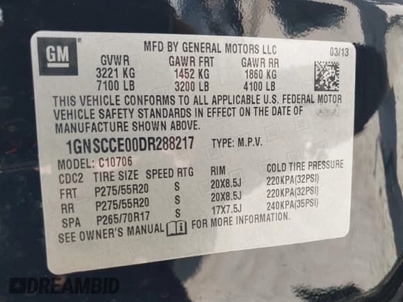 ✅ 2013 Chevrolet Tahoe LTZ • VIN: 1GNSCCE00DR288217 • Lot: 43379682. Listed on IAAI with 188,660 mi. Free auction sales archive from the USA and detailed vehicle history report at DreamBid. Image 9.