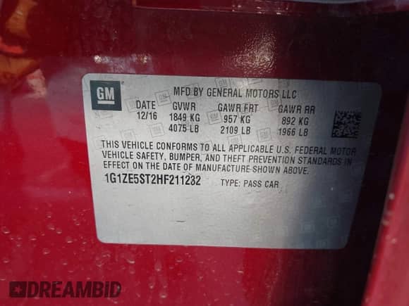 2017 Chevrolet Malibu LT with VIN 1G1ZE5ST2HF211232, listed as a IAAI auction lot 42949387 with 94,474 mi miles and . Bid and sale history available at DreamBid. Image 9.