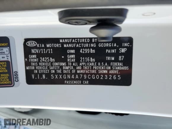 ✅ 2012 Kia Optima EX • VIN: 5XXGN4A79CG023265 • Лот: 92938645. Опубликован ранее на Copart с пробегом 76 274 миль. Бесплатный доступ к архиву аукционных продаж из США и подробный отчёт об истории автомобиля на DreamBid. Изображение 12.