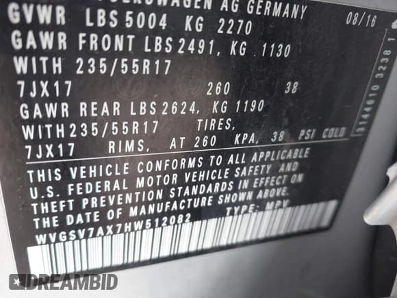 ✅ 2017 Volkswagen Tiguan Wolfsburg Edition • VIN: WVGSV7AX7HW512082 • Lot: 43519999. Wystawiony na IAAI z przebiegiem 129 709 mil. Bezpłatny archiwum sprzedaży aukcyjnych z USA i szczegółowy raport historii pojazdu na DreamBid. Zdjęcie 9.