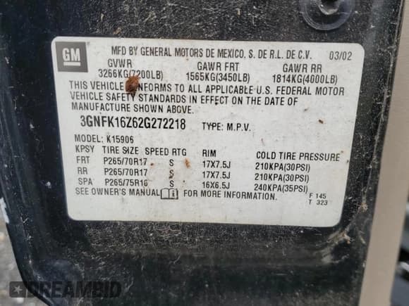 ✅ 2002 Chevrolet Suburban Z71 • VIN: 3GNFK16Z62G272218 • Lot: 64373275. Listed on Copart with 369,241 mi. Free auction sales archive from the USA and detailed vehicle history report at DreamBid. Image 13.