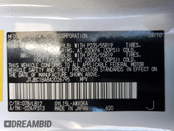 ✅ 2010 Lexus RX 450h • VIN: JTJBC1BA8A2026795 • Лот: 93313935. Опубликован ранее на Copart с пробегом 155 768 миль. Бесплатный доступ к архиву аукционных продаж из США и подробный отчёт об истории автомобиля на DreamBid. Изображение 12.