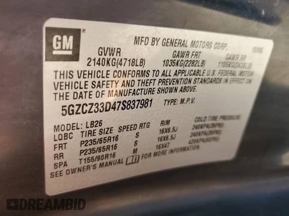 2007 Saturn VUE I4 с VIN 5GZCZ33D47S837981, выставлен на аукционе Copart как лот 71428114 с пробегом 131 325 миль миль и Списание • Salvage title. История ставок и продаж доступна на DreamBid. Изображение 13.