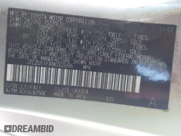 ✅ 2008 Toyota FJ Cruiser • VIN: JTEZU11FX8K003696 • Lot: 41781361. Wystawiony na IAAI z przebiegiem 285 557 mil. Bezpłatny archiwum sprzedaży aukcyjnych z USA i szczegółowy raport historii pojazdu na DreamBid. Zdjęcie 9.