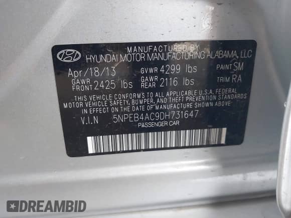 2013 Hyundai Sonata GLS с VIN 5NPEB4AC9DH731647, выставлен на аукционе IAAI как лот 43401285 с пробегом 119 476 миль миль и . История ставок и продаж доступна на DreamBid. Изображение 9.