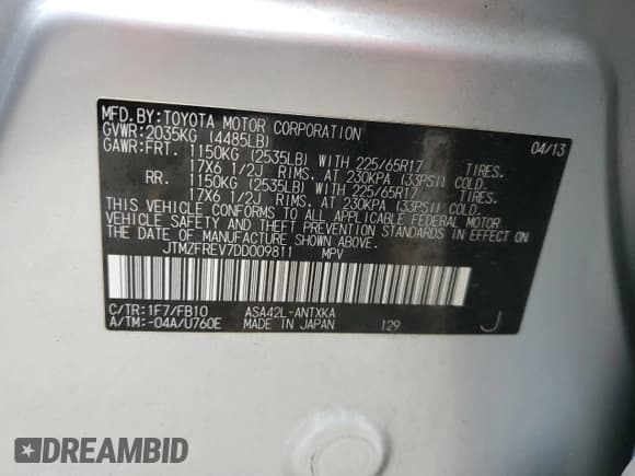 ✅ 2013 Toyota RAV4 LE • VIN: JTMZFREV7DD009811 • Lot: 92738225. Wystawiony na Copart z przebiegiem 145 570 mil. Bezpłatny archiwum sprzedaży aukcyjnych z USA i szczegółowy raport historii pojazdu na DreamBid. Zdjęcie 13.