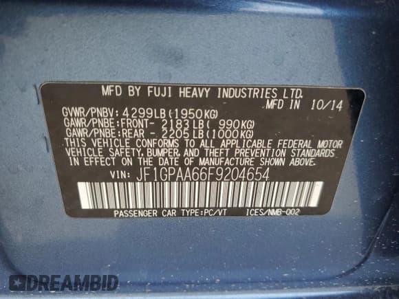 ✅ 2015 Subaru Impreza 2.0i • VIN: JF1GPAA66F9204654 • Lot: 63112765. Wystawiony na Copart z przebiegiem 122 503 mil. Bezpłatny archiwum sprzedaży aukcyjnych z USA i szczegółowy raport historii pojazdu na DreamBid. Zdjęcie 12.