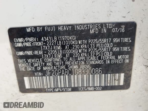 ✅ 2016 Subaru Crosstrek Premium • VIN: JF2GPABC1G8330086 • Lot: 43563862. Listed on IAAI with 138,999 mi. Free auction sales archive from the USA and detailed vehicle history report at DreamBid. Image 9.