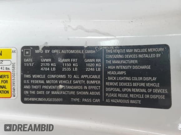 ✅ 2018 Buick Cascada Premium • VIN: W04WH3N59JG035891 • Lot: 68327085. Listed on Copart with 52,247 mi. Free auction sales archive from the USA and detailed vehicle history report at DreamBid. Image 13.