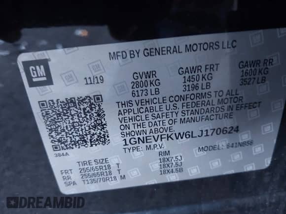 2020 Chevrolet Traverse LS z VIN 1GNEVFKW6LJ170624, wystawiony jako IAAI lot #43375248 z przebiegiem 94 445 mil mil oraz . Historia ofert i sprzedaży dostępna na DreamBid. Obrazek 9.