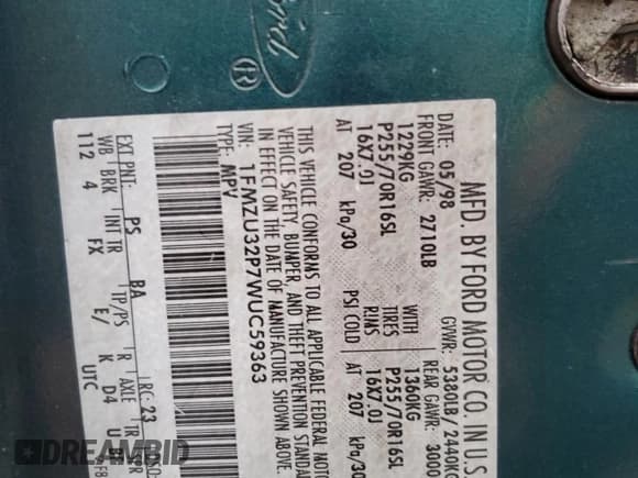 ✅ 1998 Ford Explorer XLT • VIN: 1FMZU32P7WUC59363 • Lot: 83879354. Listed on Copart with 304,490 mi. Free auction sales archive from the USA and detailed vehicle history report at DreamBid. Image 13.