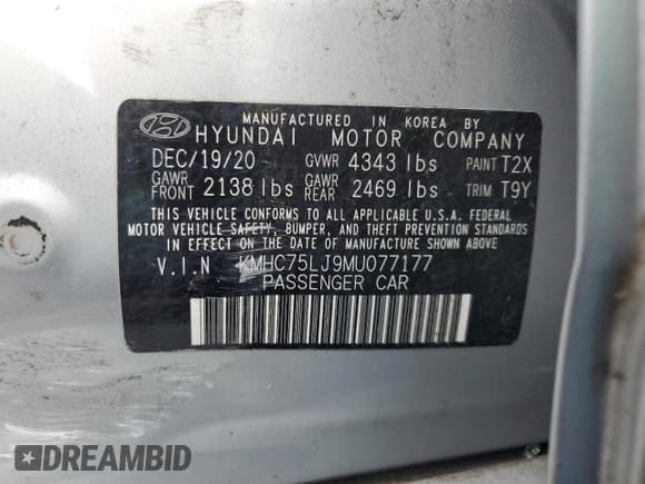 ✅ 2021 Hyundai Ioniq SE • VIN: KMHC75LJ9MU077177 • Лот: 60105725. Опубликован ранее на Copart с пробегом 48 792 миль. Бесплатный доступ к архиву аукционных продаж из США и подробный отчёт об истории автомобиля на DreamBid. Изображение 12.