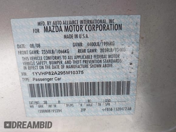 ✅ 2009 Mazda 6 i Grand Touring • VIN: 1YVHP82A295M10375 • Lot: 42835061. Wystawiony na IAAI z przebiegiem 146 986 mil. Bezpłatny archiwum sprzedaży aukcyjnych z USA i szczegółowy raport historii pojazdu na DreamBid. Zdjęcie 9.