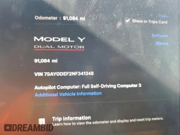 ✅ 2022 Tesla Model Y Performance • VIN: 7SAYGDEF2NF341348 • Lot: 91078075. Listed on Copart with 91,084 mi. Free auction sales archive from the USA and detailed vehicle history report at DreamBid. Image 9.