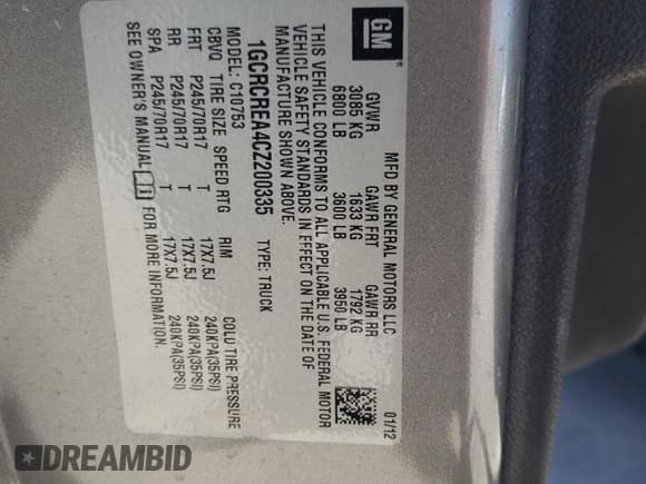 ✅ 2012 Chevrolet Silverado 1500 LS • VIN: 1GCRCREA4CZ200335 • Lot: 70787454. Listed on Copart with Not provided. Free auction sales archive from the USA and detailed vehicle history report at DreamBid. Image 12.