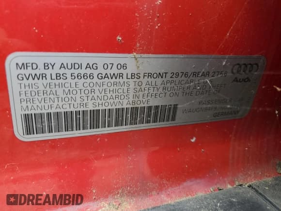 ✅ 2007 Audi S6 • VIN: WAUGN94F97N032152 • Lot: 62535245. Listed on Copart with 138,429 mi. Free auction sales archive from the USA and detailed vehicle history report at DreamBid. Image 12.