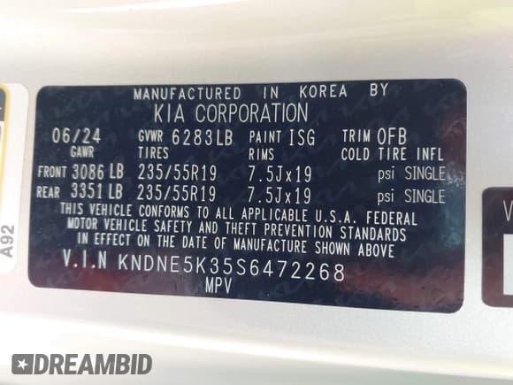 ✅ 2025 Kia Carnival SX • VIN: KNDNE5K35S6472268 • Lot: 42591635. Listed on IAAI with 16,752 mi. Free auction sales archive from the USA and detailed vehicle history report at DreamBid. Image 9.