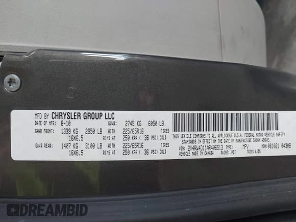 ✅ 2010 Volkswagen Routan S • VIN: 2V4RW4D11AR406513 • Lot: 43133387. Listed on IAAI with 95,856 mi. Free auction sales archive from the USA and detailed vehicle history report at DreamBid. Image 9.